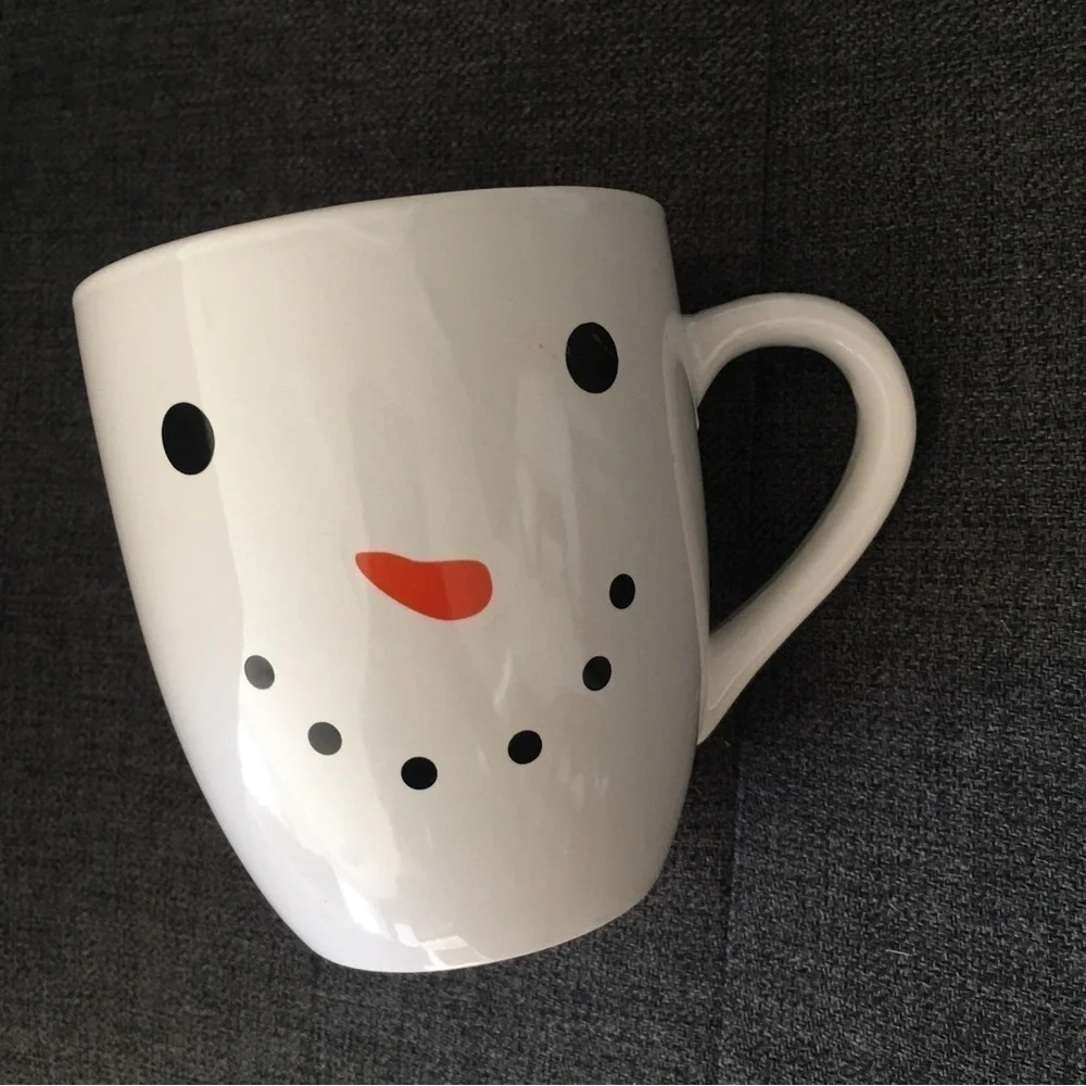 Snowman Face Mug, White, Black, Orange, 18oz